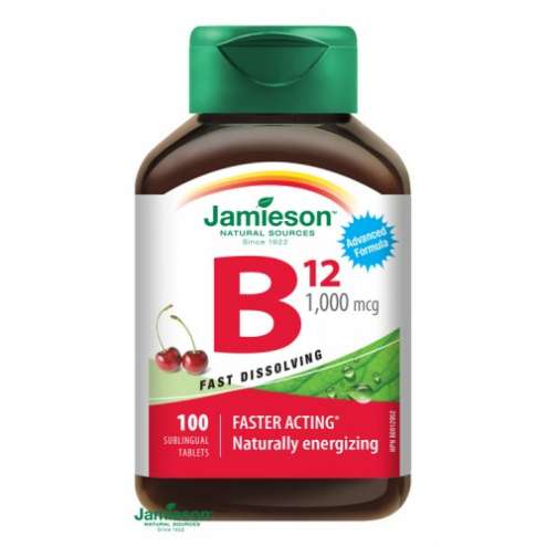 JAMIESON Vitamín B12 1000 µg rychle rozpustné tablety s příchutí třešně, 100 tbl
